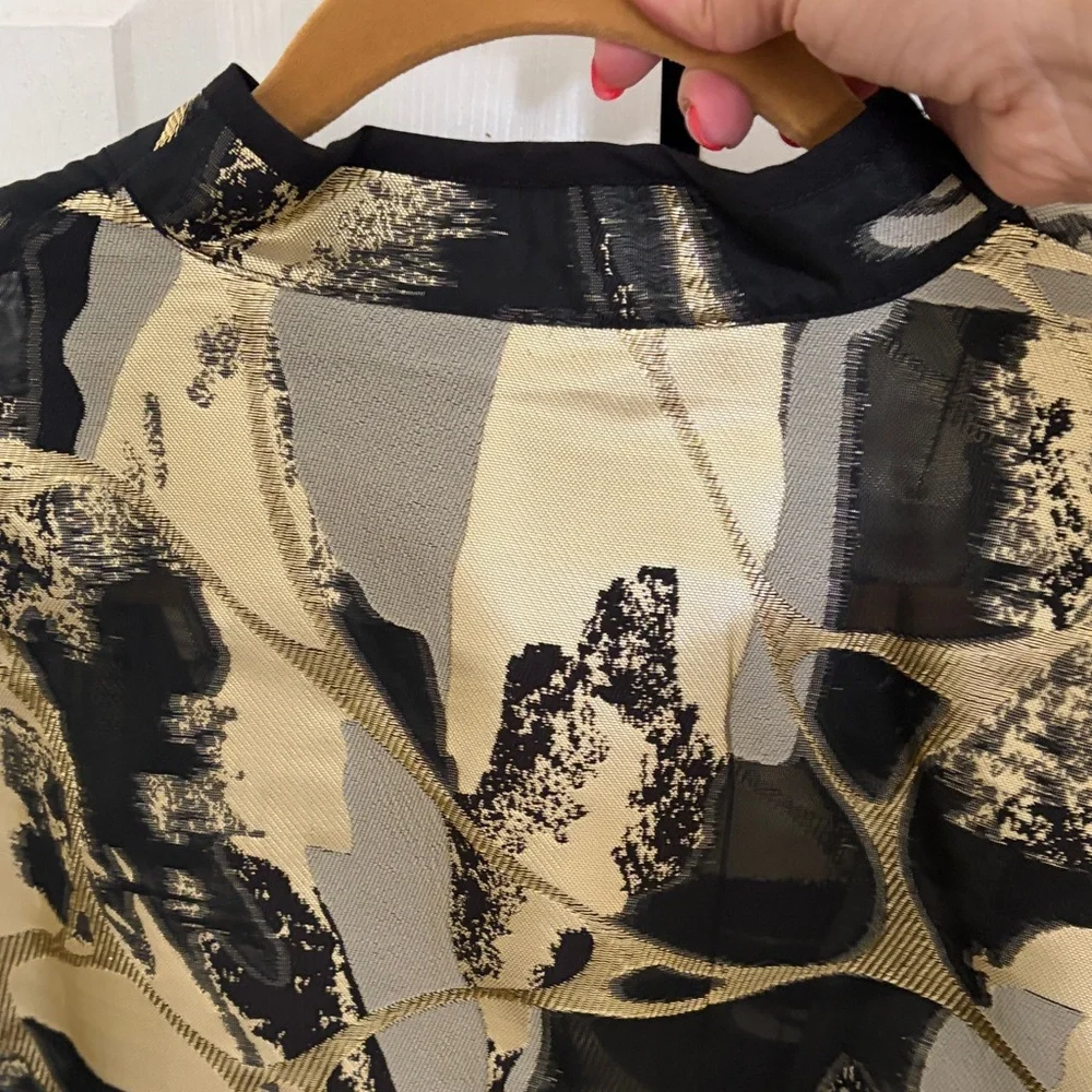 Ming Wang Black and Gold Abstract Metallic Open-Front Jacket - Picture 5 of 5